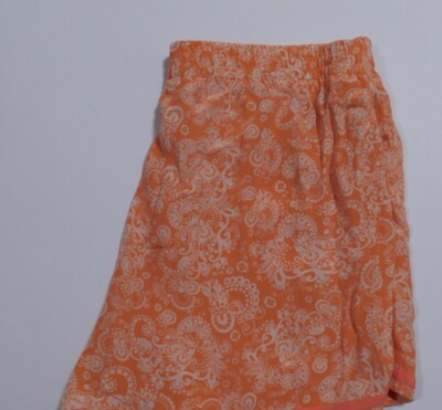CLUB MONACO Women's Orange & White Paisley Print Elastic Waist Silk Short Sz 4-image