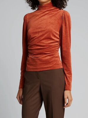 $325 A.L.C. Women's Brown Joss Velvet High-Neck Long Sleeve Top Size XS-image