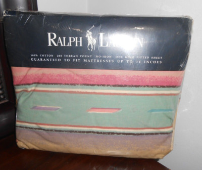 NEW RALPH LAUREN Hawk Springs Southwest MESA Aqua KING Fitted Sheet-image