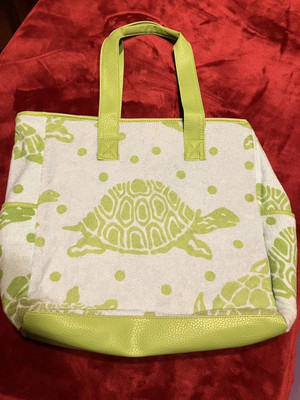 Terry Cloth Sea Turtle Beach Bag Tote Joss Resort Design Collection Lime Green-image