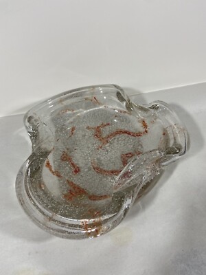 Murano Art Glass Trinket pinched Decorative Bowl Silver Leaf Orange Ashtray MCM-image