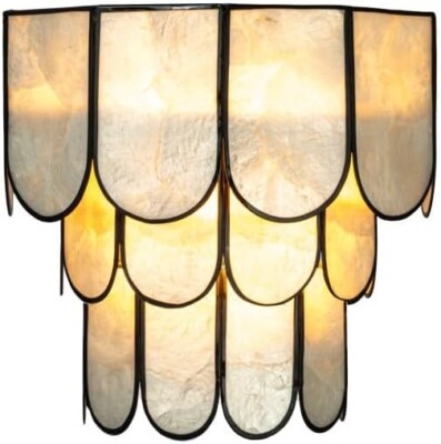 Creative Co-Op 4-Tier Real Capiz Shell and Metal Wall Sconce, Natural with Black-image