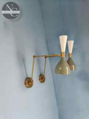 Brass Wall Sconce Mid Century 1950's Italian Stilnovo Sconce Lights Pair Grey-image