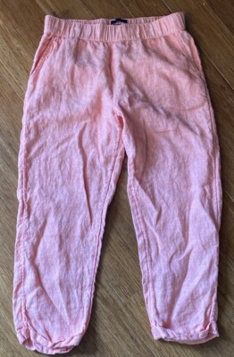 Rachel Roy Pull On Crop Pant Womens M Orange 100% Linen Mid Rise Breathable-image