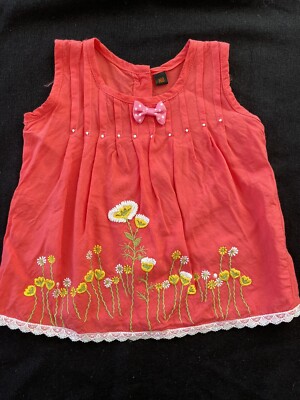 Aarong EUC Orange Pleated, Beaded, Embroidered And Lace Trimmed Dress-Newborn-image