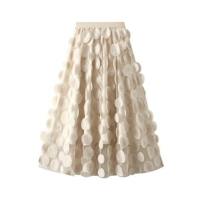 Half-Length Skirt New Mid-Length Umbrella Skirt Polka Dot Mesh-image