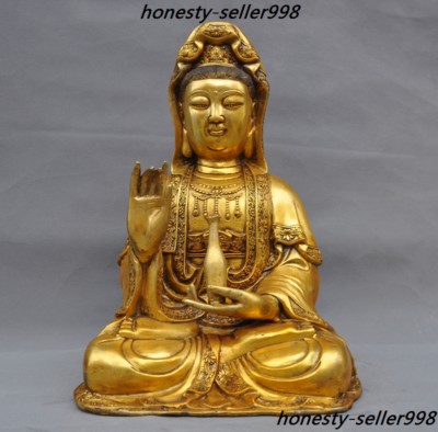 Old China Buddhism joss Bronze gilt Guanyin Kwan-Yin Goddess Bodhisattva Statue-image