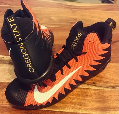“Promo Sample” Oregon State ALPHA MENACE PRO  MID ORANGE/BLACK CLEATS, Size 13-image