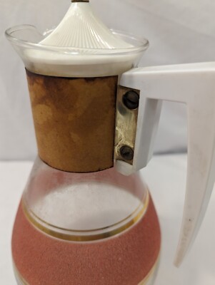 Glass MCM Coffee Carafe ORANGE GOLD WHITE Vintage Art Deco STRIPES Mid Century -image