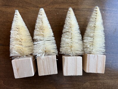 Creative Co-Op Boxed Set of 4 Ivory Color Bottle Brush Trees Wood Base 4 1/2