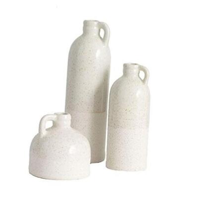 Modern Farmhouse Distressed Two-Toned Small Ceramic Jug Set of Three White-image