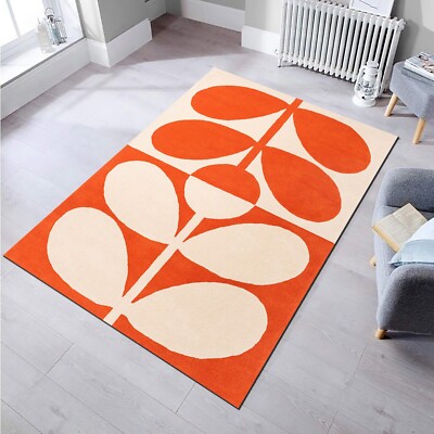 Mid Century Modern Art Rug,Trendy Area Rug,Office Decor,Orange Living Room Rug,-image