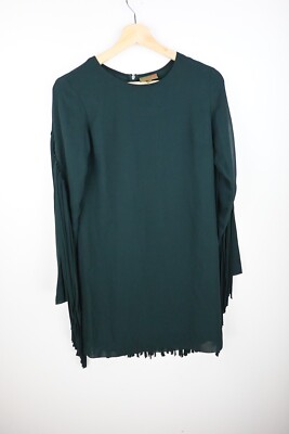 Joss fringed long sleeve bottle green mini dress size XS/UK8-image