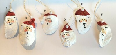 Creative Co-Op Real Hand Painted Oyster Shell Santa Ornament Christmas Pick 1-image