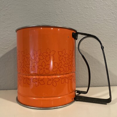 Androck Vintage Flour Sifter Atomic Red Orange 3 Cup Americana Mid Century Retro-image