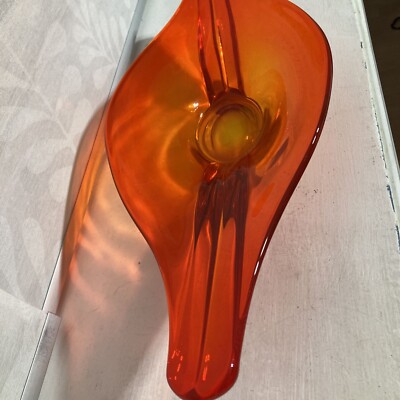 Mid Century Modern Orange Glass Console Bowl 20''x8''x3''-image