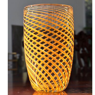 Tall Mid-Century Orange Spiral Stripe Murano Glass Vase-image