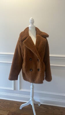 Free People Burnt Orange Teddy Oversized Button Front Coat Size Small-image