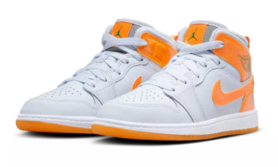 Jordan 1 Mid Boy's Shoes Football Grey/Orange Peel - Sizes Vary 11C-3Y-image