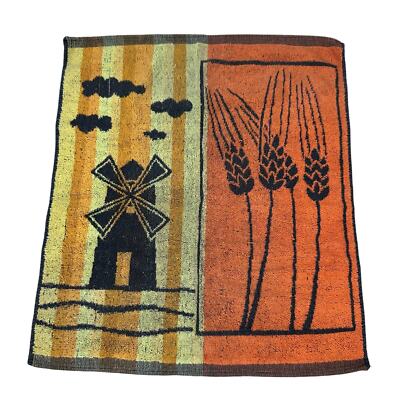 VTG Bunt Weiss Western Germany Hand Towel Wheat Windmill MCM Mid Century Orange-image