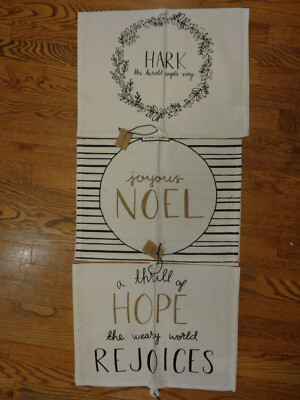 CREATIVE CO-OP HOLIDAY SAYINGS COTTON KITCHEN TEA TOWEL SET (2) NEW-image