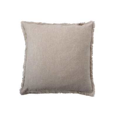 20 Inches Square Stonewashed Linen Fringe, Natural Pillow-image