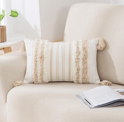 DecorUhome Throw Pillow Cover Tassels (1) Bed/Sofa Decor 12X20