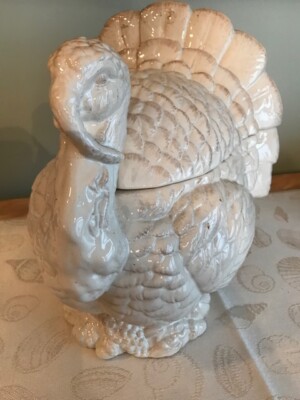 Ceramic Turkey Tureen or Cookie Jar - White Glaze - CREATIVE CO-OP, MICRO & DW -image