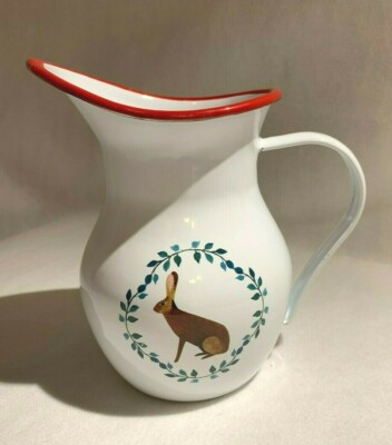 PITCHER W/ RABBIT DECORATION, CREATIVE CO-OP. Enameled metal ware. Hard to find.-image