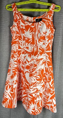 Tropical Floral Orange White Pleats Swifty Ronni Nicole Dress Size 6 Sleeveless-image