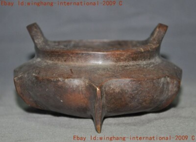 Mark China Chinese Buddhism temple bronze joss Incense burner Censer statue-image