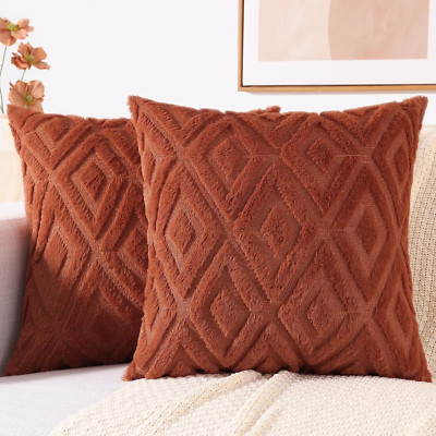Couch Throw Pillow Covers 18X18 Set of 2, Decorative Soft Plush Faux Wool Pillow-image