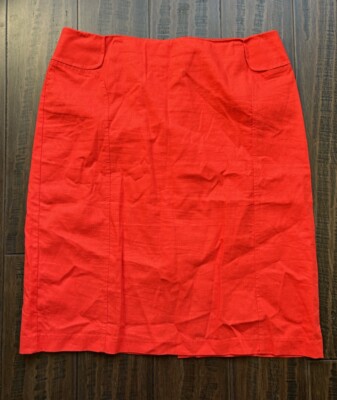 New York & Company Skirt Women 6 Orange Linen Blend Straight Pencil Career NEW-image