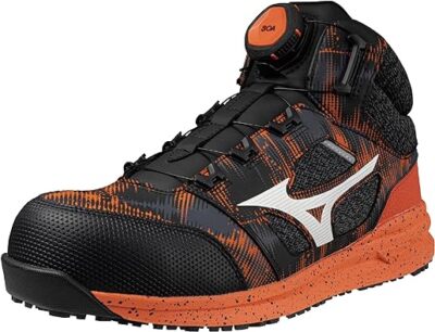 MIZUNO WORKING Safety Shoes ALMIGHTY LSII73M BOA Mid Cut Black Orange F1GA2405-image