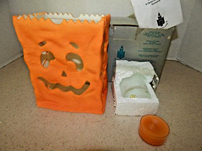 VNTG Party lite Halloween Luminary Ceramic Pumpkin Sack Candle Holder NIB (#V72)-image