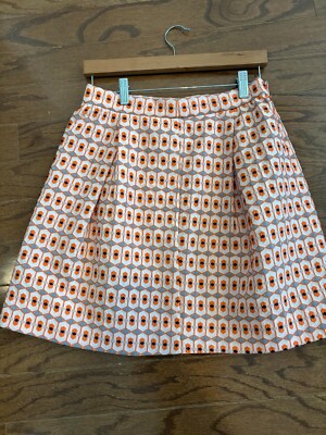 J Crew skirt in elegant white and orange pattern, size 0, never worn  -image