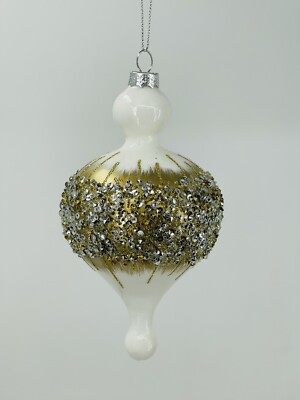 Sullivan Gifts 6” Glass Drop Ornament White GOLD Silver 🎄-image