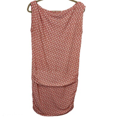 BCBG MAXAZRIA Orange Geometric Print Stretch Waist Dress M Medium-image