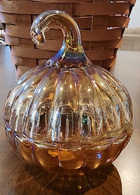 Iridescent Orange Pumpkin Jar w/Lid  Creative Co-op  BRAND NEW-image