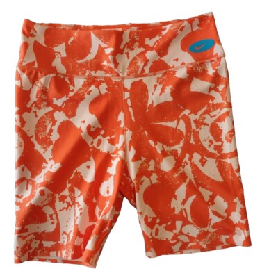Nike One Luxe Mid-Rise Training Bike Run Shorts Orange White Women's Size Large-image