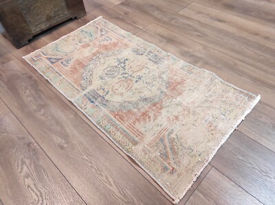 Muted Orange Handmade Bohemian Vintage Turkish Rug, Oriental Rug 2.4 x 4.5 ft-image