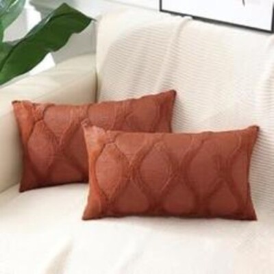 decorUhome Spring Throw Pillow Covers 12x20 Inch  2, Soft Plush Faux Fur rust-image