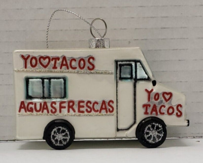 Creative Co-Op hand-painted, silver, glass Taco Truck Ornament with Glitter-image