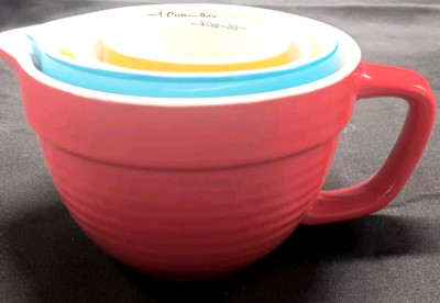 Creative Co-Op Stoneware Bowl Shaped Stackable Measuring Cups Set of 4 Sizes-image