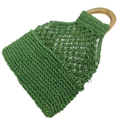 Creative Co-op Juniper Handmade Wooden Woven Crochet Macrame Jute Bag, Green-image