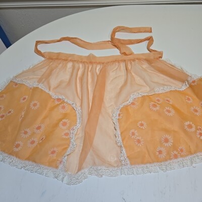 Apron Old Vintage Lacy Flowers Sheer Orange Cute Pretty MCM-image