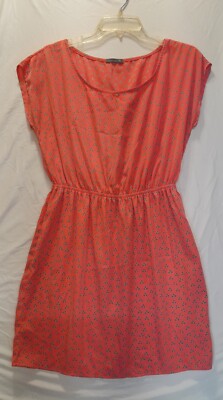 Soprano Coral Orange Dress Sz Medium Short Sleeve Knee Length Floral Dot Print-image