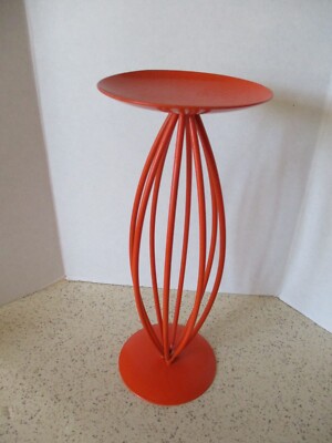 CANDLE HOLDER, WROUGHT IRON TWISTED PATTERN, ORANGE, MID CENTURY MODERN,11