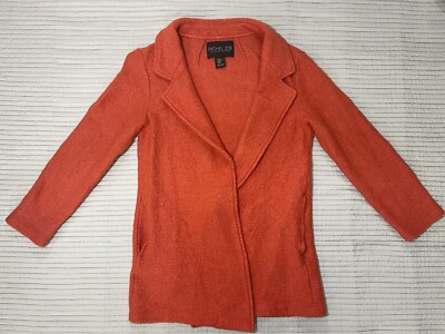 Rachel Zoe LA NY Coat Open Front Wool Blend Orange Mid Length Womens Size XS-image
