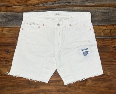 Polo Ralph Lauren Mens 7.5” Sullivan Slim White Denim Distressed Shorts Size 34-image